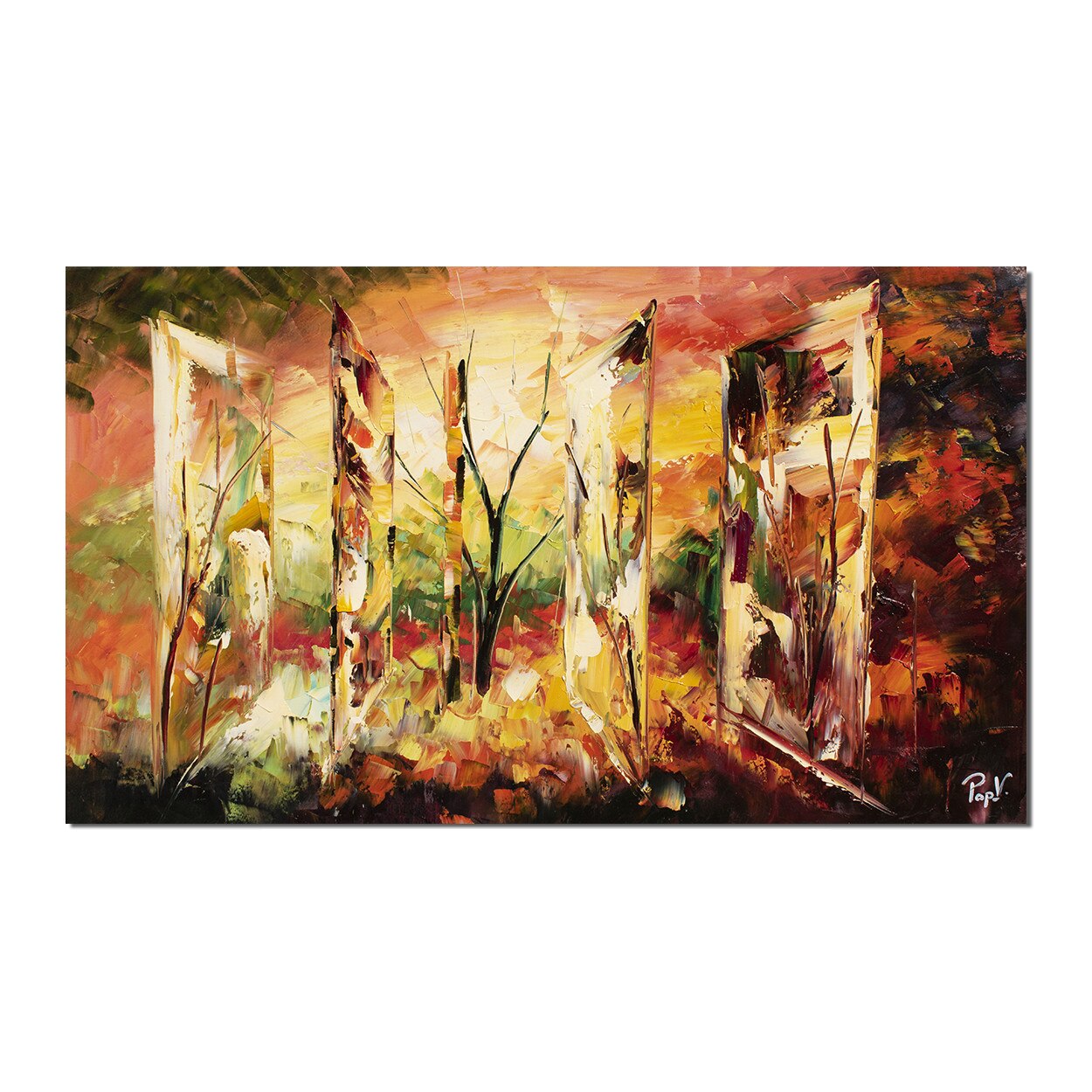 Tablou gigant birou, living, dormitor pictat manual - Vieti paralele - 120x70cm ulei pe panza in relief, efect 3D