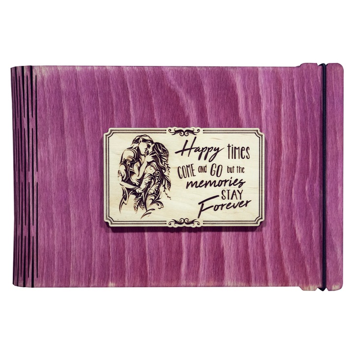 Album foto A5 din lemn, VintageBox, " Sarutul perfect – Happy Time", roz