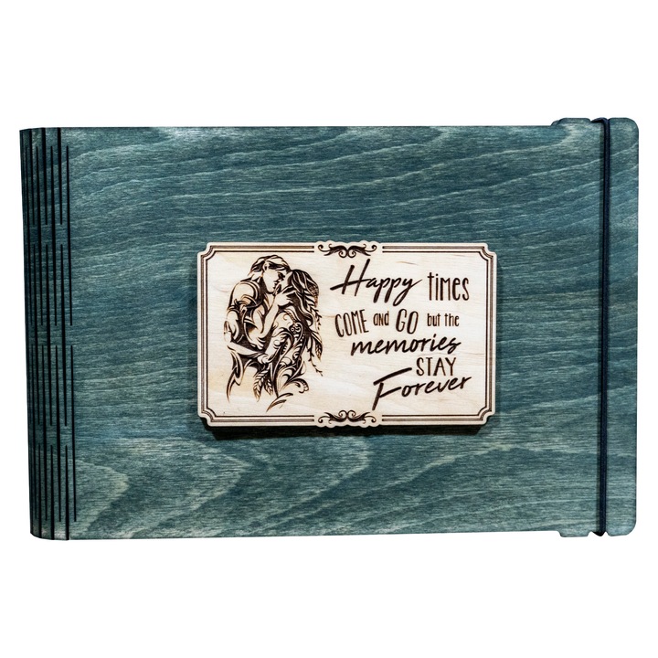 Album foto A5 din lemn, VintageBox, " Sarutul perfect – Happy Time", verde