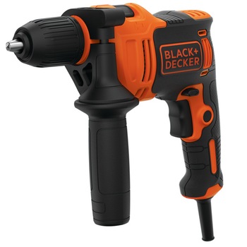 Burghiu cu impact Black & Decker BEH550K-QS, 550 W, mandrina rapida cu o mana de 13 mm, in carcasa, portocaliu/negru