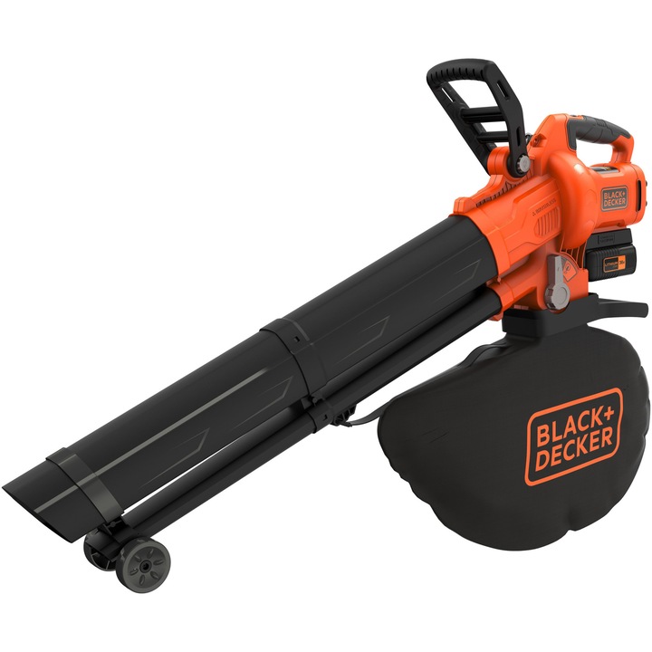 Suflanta si aspirator cu tocator pe acumulator pentru frunze Black & Decker BCBLV3625L1-QW, 36 V, motor fara perii, viteza aerului 210 km/h, sac de colectare 45 l, include: incarcator + acumulator 36 V 2.5 Ah