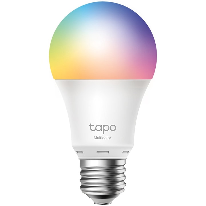 Bec LED RGB inteligent TP-Link Tapo L530E, Wi-Fi, E27, 8.7W (60W), 806 lm, lumina colorata, control vocal, compatibil Amazon Alexa si Google Assistant, clasa energetica F