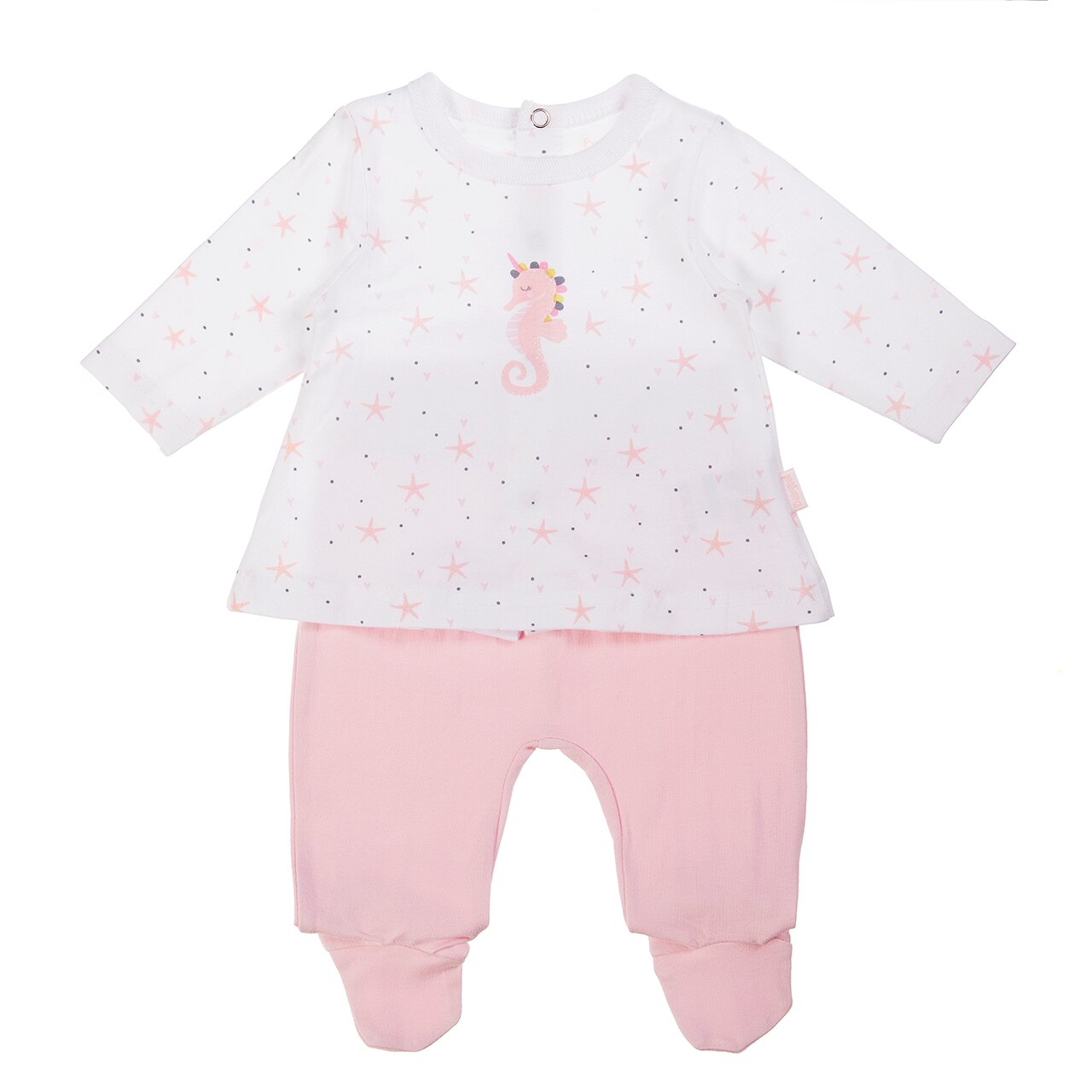 Set 2 piese Babybol fetita , bluza cu pantaloni cu botosei, imprimeu stelute, roz, 3 luni, 62 cm