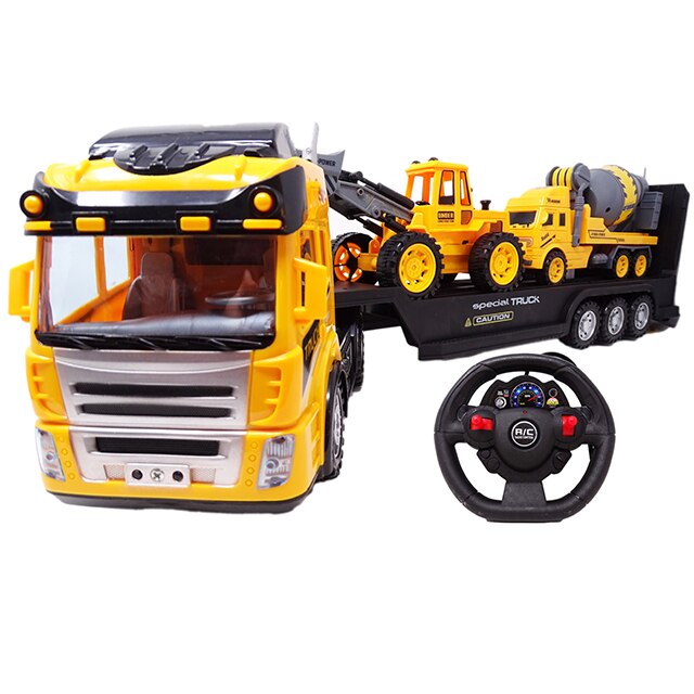 Camion Platforma cu Telecomanda Salamandra Kids, Excavator si Betoniera, Lumini si Sunete, Galben