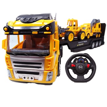 Camion Platforma cu Telecomanda Salamandra Kids, Excavator si Masina de Intins Asfalt, Lumini si Sunete, Galben Camion Platforma cu Telecomanda Salamandra Kids, Excavator si Masina de Intins Asfalt, Lumini si Sunete, Galben