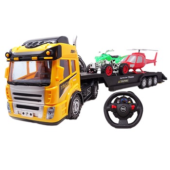 Camion Platforma cu Telecomanda Salamandra Kids, Elicopter si ATV, Lumini si Sunete, Multicolor Camion Platforma cu Telecomanda Salamandra Kids, Elicopter si ATV, Lumini si Sunete, Multicolor