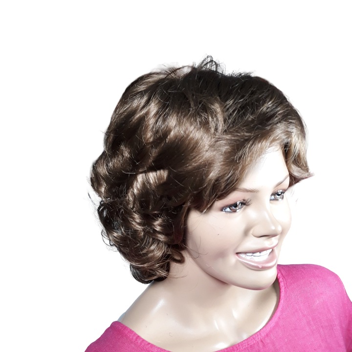 Peruca dama, fibra sintetica, cu aspect natural, saten deschis auriu