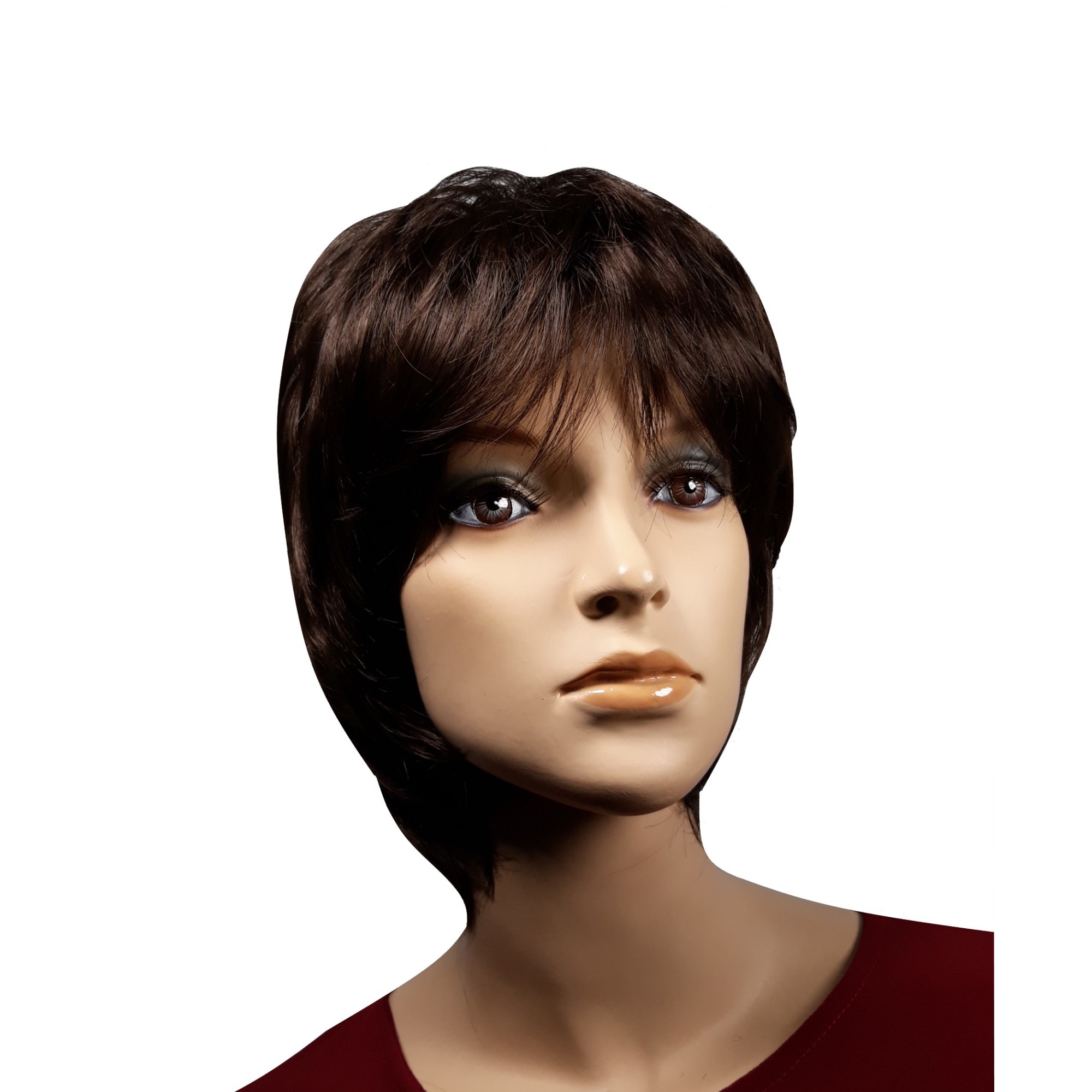 Peruca dama, fibra sintetica, cu aspect natural, saten inchis maro