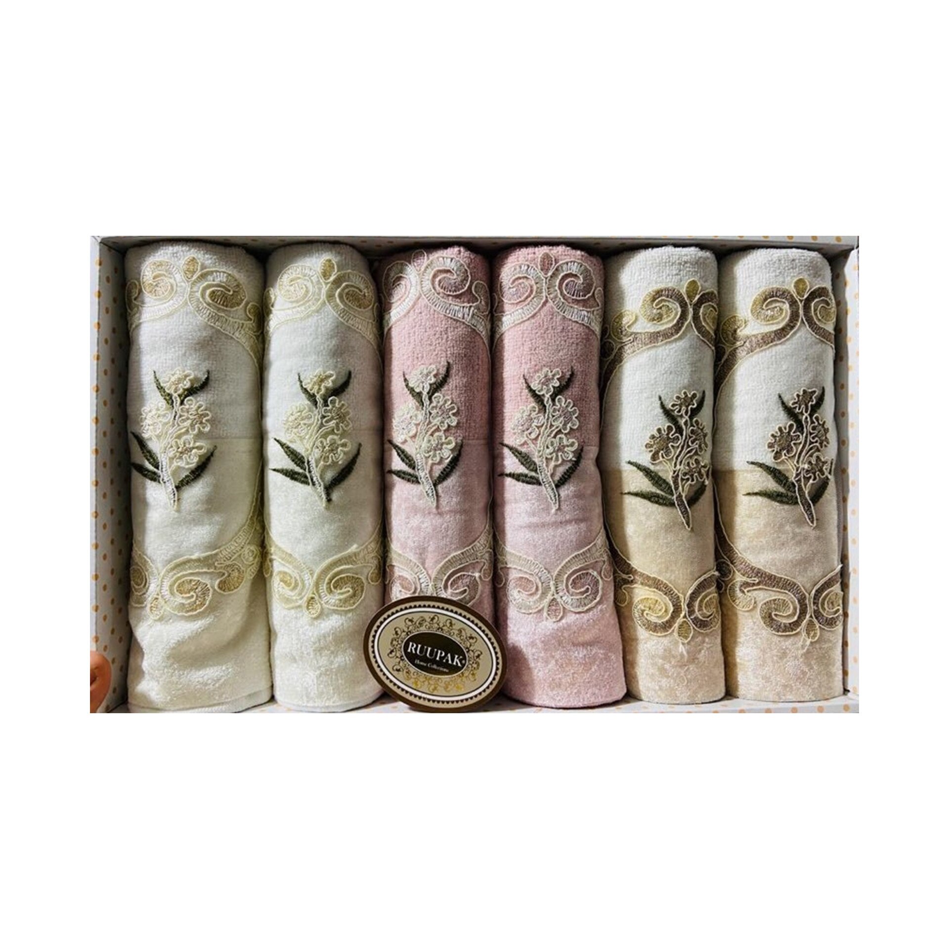 Set 6 prosoape Ruupak Gold Collection 50×90, culoare crem - roz prafuit