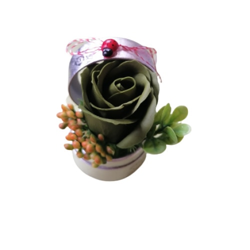 Martisor in cutie cu trandafir din sapun parfumat verde inchis