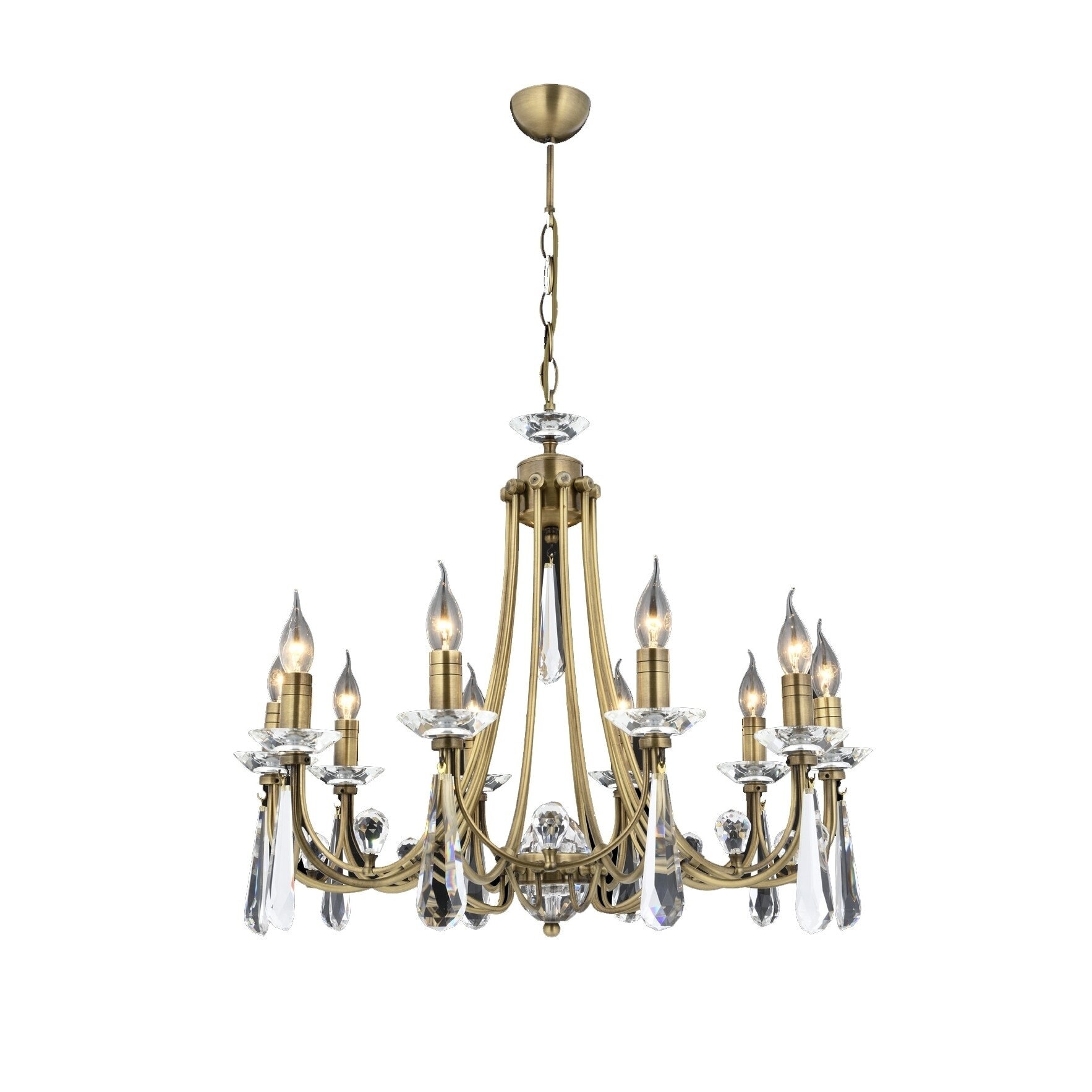 Lustra Prenses cu 10 brate, Zaza Design, din alama, culoare alama antica, 95x52 cm
