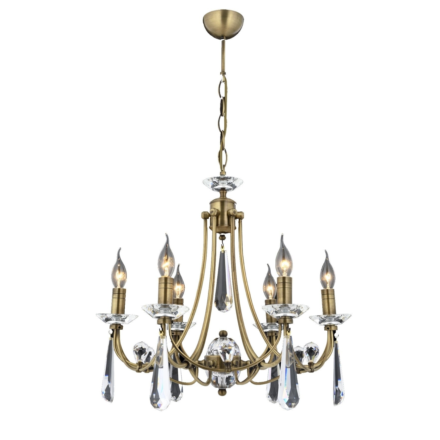 Lustra Prenses cu 6 brate, Zaza Design, din alama, culoare alama antica, 95x52 cm