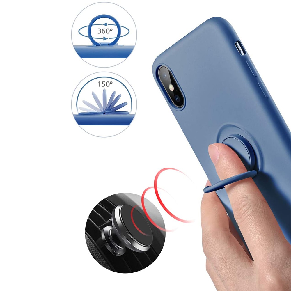 Husa compatibila cu Samsung Galaxy A52 5G (SM-A526), Liquid Silicone Ring, Suport cu inel rotativ magnetic, Interior microfibra, Protectie camera, Albastru