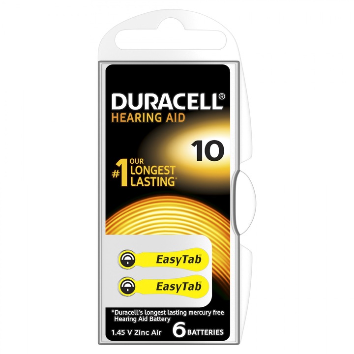 Baterii pentru aparat auditiv Duracell DA10, EasyTab, 6 buc