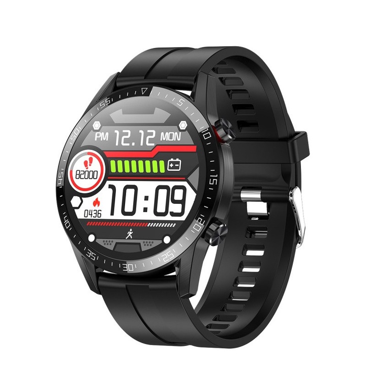 Ceas smartwatch L13 negru, Raspunzand la apeluri, Notificari Apeluri si Aplicatii, ECG, Monitorizare oxigenului din sange, Monitorizare de tensiune arteriala, Monitorizare ritm cardiac, somn, Activitati Fizice, Pedometru