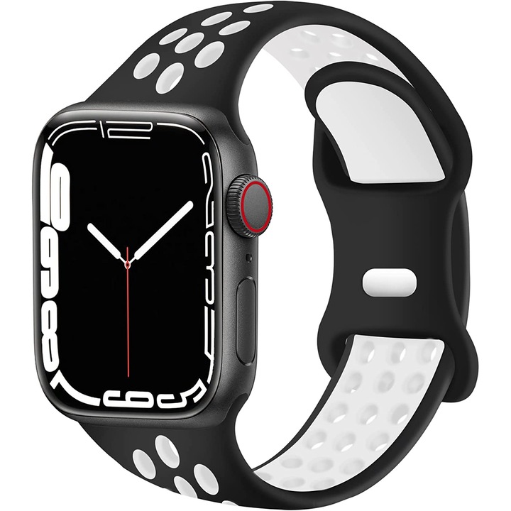 Curea silicon ZAFIT™, pentru Apple Watch 7/6/5/4, Display 42/44/45 mm, Nike+, Sport, Negru/Alb CS04