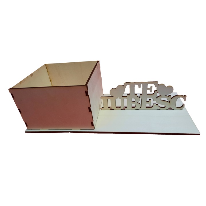 Cutie Aranjamente Florale Lemn Te iubesc, Lemn, 36x16 cm, U075