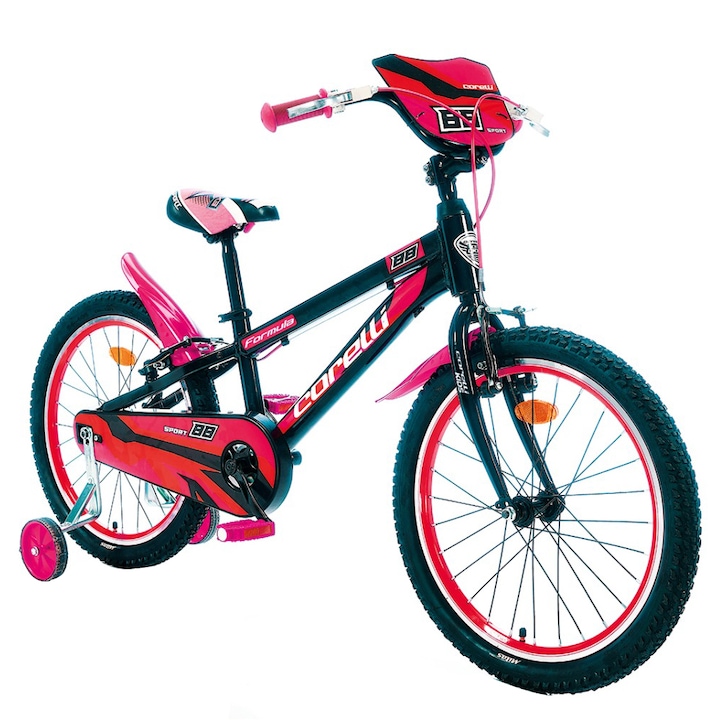 Bicicleta copii Corelli Formula 20", single-speed, culoare negru-rosu, accesorii incluse