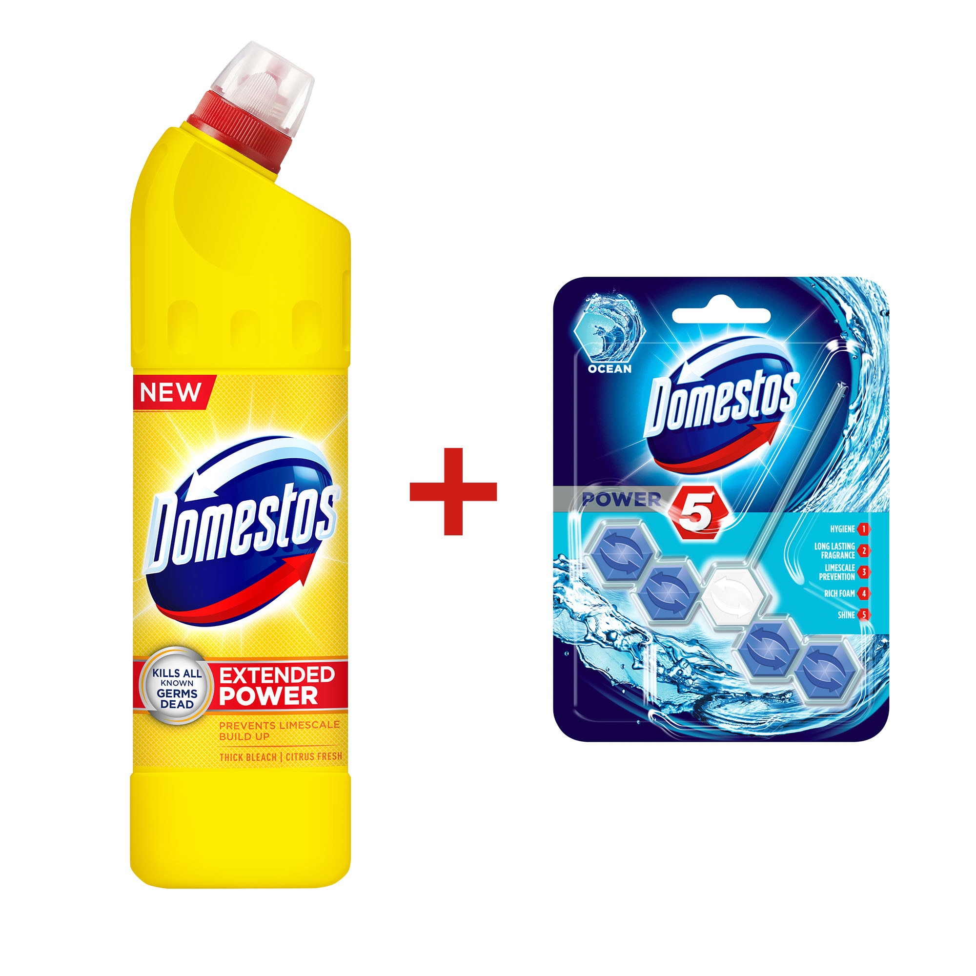 Domestos 24H Plus Citrus fertőtlenítő, 750ml + Domestos Power5 Ocean,