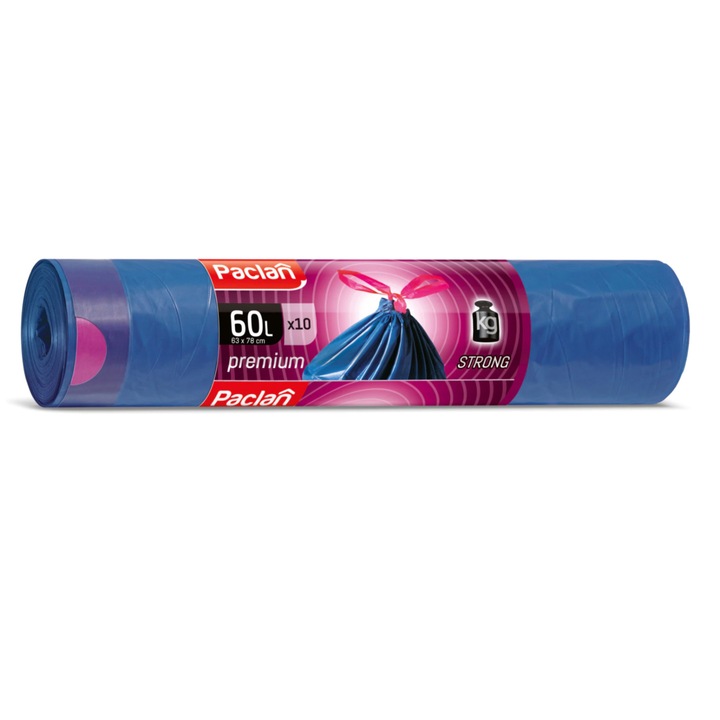 Saci menajeri cu snur Paclan Premium Strong 60l, 63cmx78cm 10buc