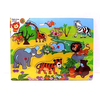 Puzzle lemn - Animale din safari, 9 piese Puzzle lemn - Animale din safari, 9 piese