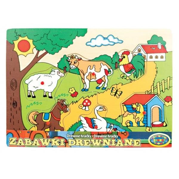 Puzzle lemn - Ferma cu animale, 6 piese