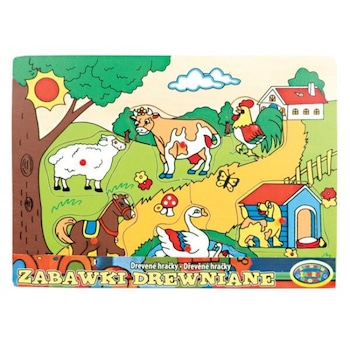 Puzzle lemn - Ferma cu animale, 6 piese Puzzle lemn - Ferma cu animale, 6 piese
