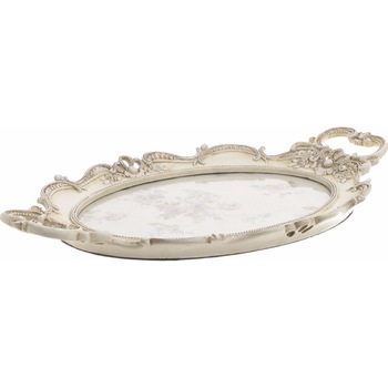 Tava din rasina crem cu flori 39.5 cm x 24 cm Tava din rasina crem cu flori 39.5 cm x 24 cm