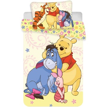 Set lenjerie de pat pentru copii, Winnie The Pooh, 019-DK, Husa pilota 100x140 cm, Husa perna 40x45 cm, Bumbac 100%, Multicolor Set lenjerie de pat pentru copii, Winnie The Pooh, 019-DK, Husa pilota 100x140 cm, Husa perna 40x45 cm, Bumbac 100%, Multicolor