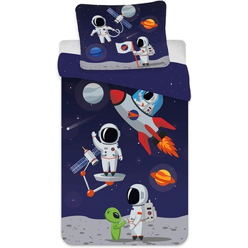 Set lenjerie de pat pentru copii, Astronaut, NB023, Husa pilota 100x140 cm, Husa perna 40x45 cm, Bumbac 100%, Multicolor Set lenjerie de pat pentru copii, Astronaut, NB023, Husa pilota 100x140 cm, Husa perna 40x45 cm, Bumbac 100%, Multicolor