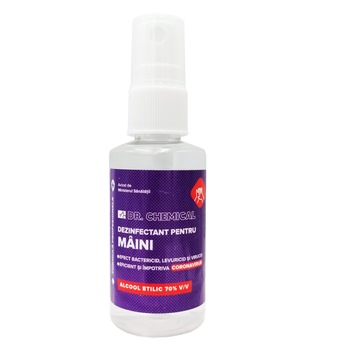 Solutie dezinfectant pentru maini Dr.Chemical, bactericid, levuricid, virucid, 70% alcool, 50 ml Solutie dezinfectant pentru maini Dr.Chemical, bactericid, levuricid, virucid, 70% alcool, 50 ml