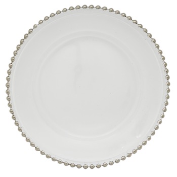 Platou de sticla, transparent, margine aurie, 31.5 cm Platou de sticla, transparent, margine aurie, 31.5 cm
