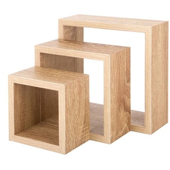 Set 3 rafturi pentru perete Felis, MDF, 23x9x23/18x9x18/12.7x9x12.7 cm, Maro deschis Set 3 rafturi pentru perete Felis, MDF, 23x9x23/18x9x18/12.7x9x12.7 cm, Maro deschis