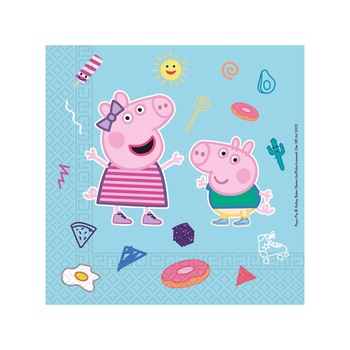 Set 20 servetele party, compostabile, decor Peppa Pig, 33x33 cm, 3 straturi, FSC Set 20 servetele party, compostabile, decor Peppa Pig, 33x33 cm, 3 straturi, FSC