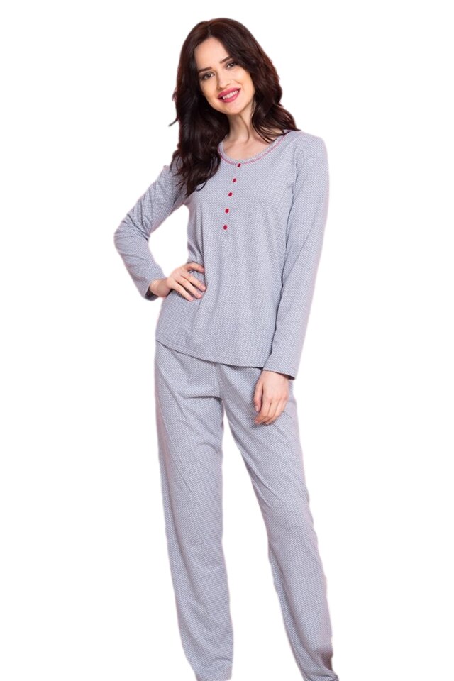 Pijamale dama, Vienetta, pantaloni lungi si maneci lungi, model White Dots