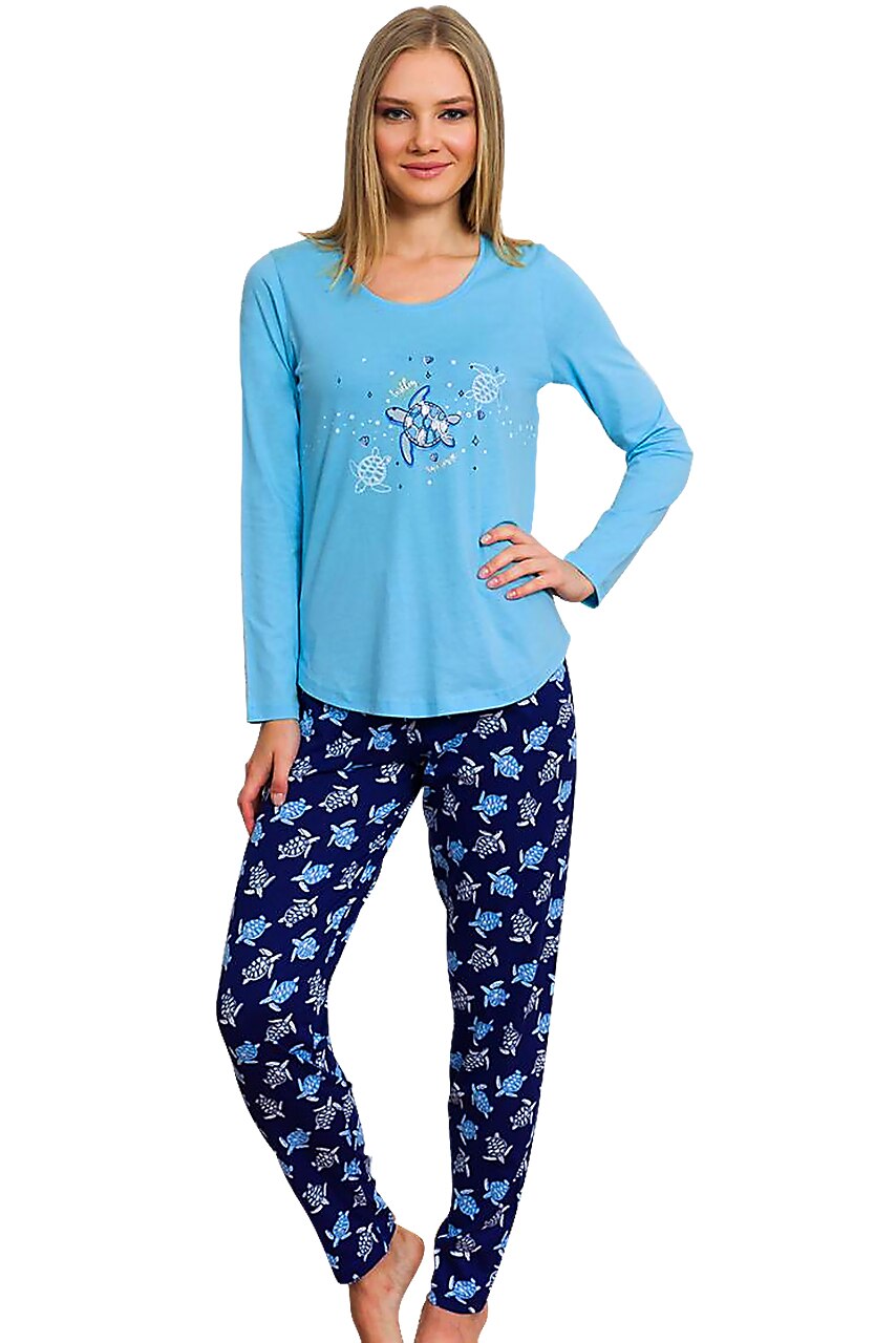 Pijama Dama, Vienetta, Model 'Turtley Awesome', Culoare Albastru