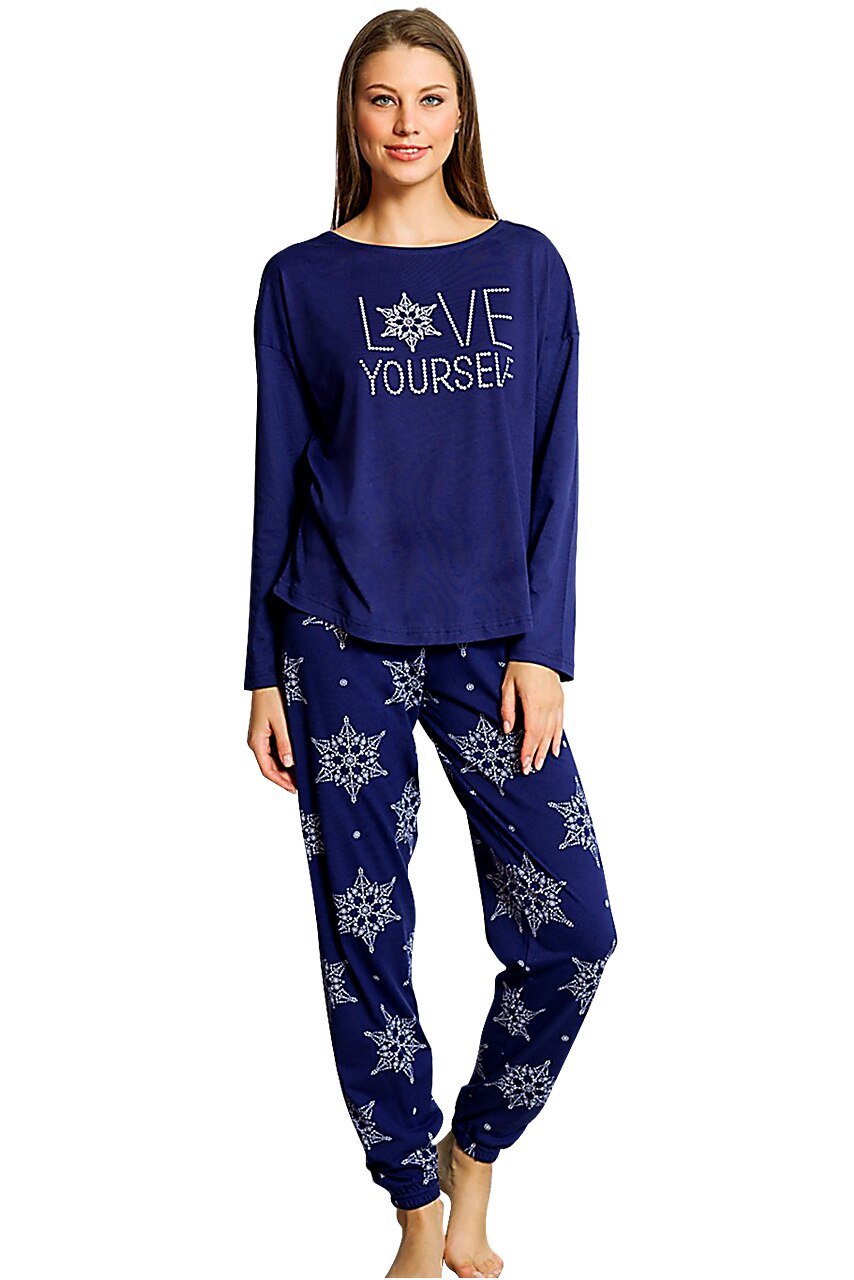 Pijama Dama, Vienetta, Model 'Love Yourself', Culoare Albastru