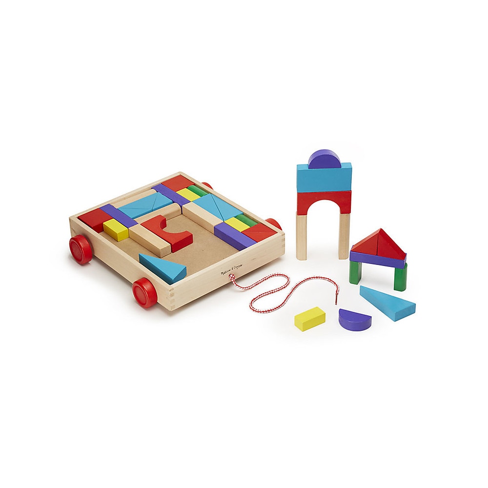 Carucior de tras cu cuburi constructie, Melissa&Doug, 36 cuburi
