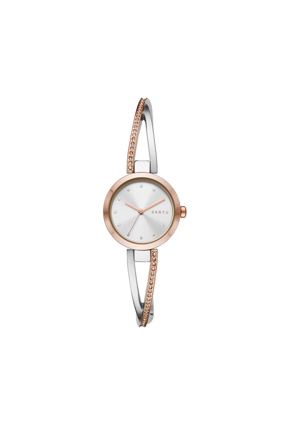 DKNY, Ceas quartz analog cu cristale, Auriu rose/Argintiu