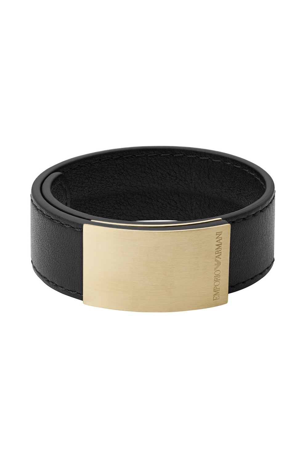 Emporio Armani, Bratara infasurabila de piele, Negru/Auriu