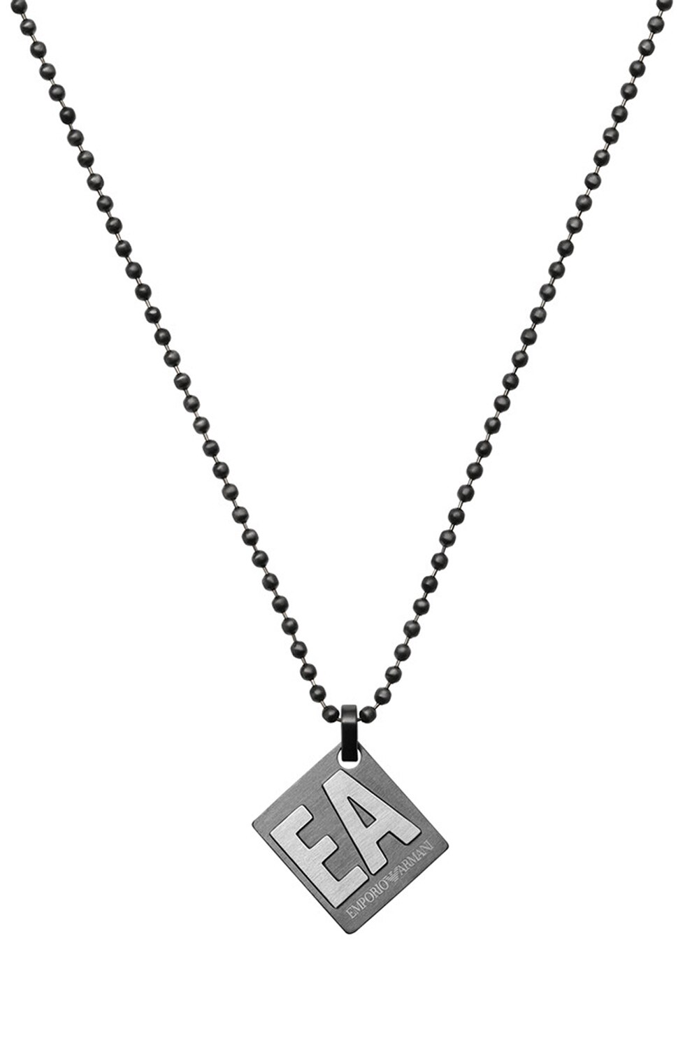 Emporio Armani, Colier din otel inoxidabil cu pandantiv logo, Argintiu inchis