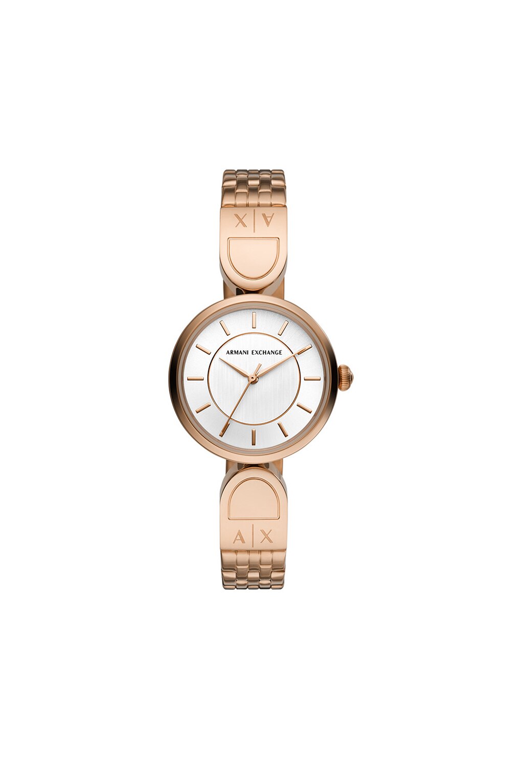 ARMANI EXCHANGE, Ceas cu trei indicatoare si bratara metalica, Auriu rose/Argintiu