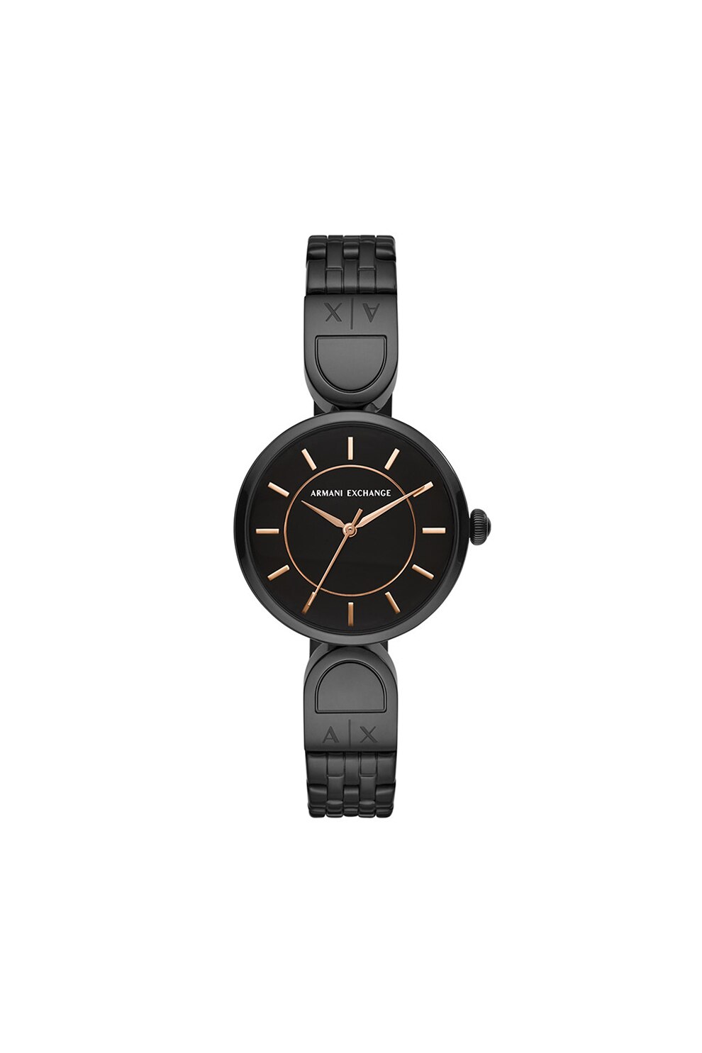 ARMANI EXCHANGE, Ceas cu trei indicatoare si bratara metalica, Negru