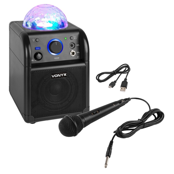 Boxa de karaoke cu lumini LED, 50W, Bluetooth, negru, Vonyx SBS50B