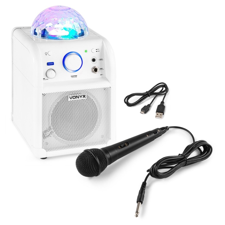 Boxa de karaoke cu lumini LED, 50W, Bluetooth, alb, Vonyx SBS50W