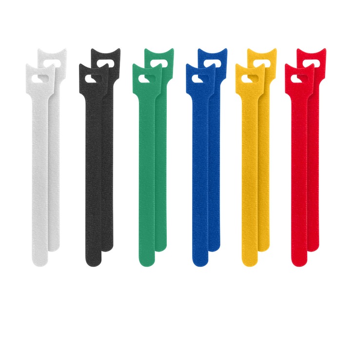 Ленти за управление на кабели Lanberg 41463, Велкро, 15 см x 12 мм, Гъвкави, Многоцветни, Комплект от 12