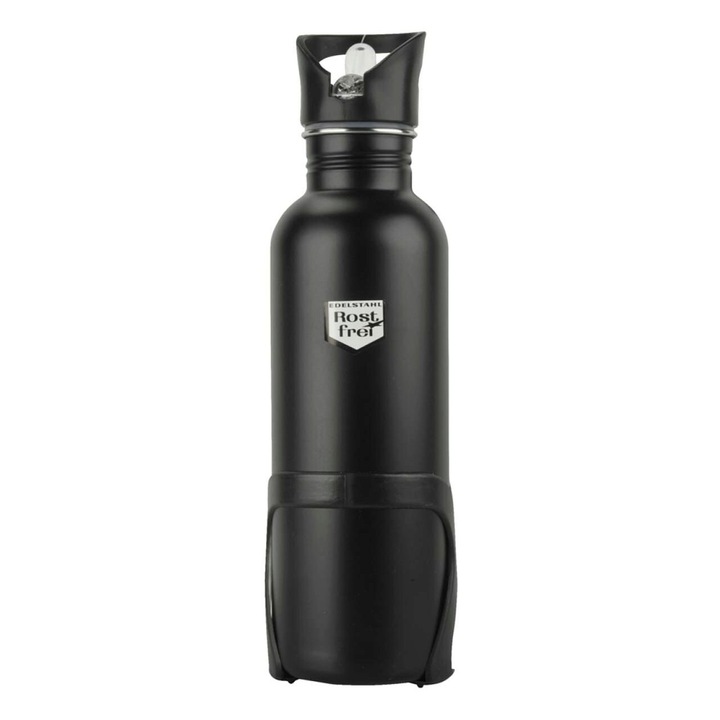 Sticla de apa si alte bauturi, Fischer, din otel inoxidabil, cu suport pentru bicicleta, negru, 750 ml
