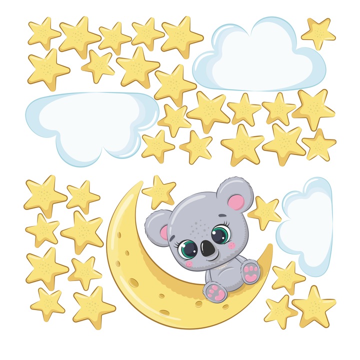 Set stickere decorative perete copii, Stickermania, Koala pe luna, 60x60 cm