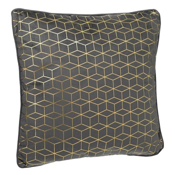 Perna decorativa, Zola, patrata, cu dungulite aurii, model cuburi, 45x45 cm, gri Perna decorativa, Zola, patrata, cu dungulite aurii, model cuburi, 45x45 cm, gri