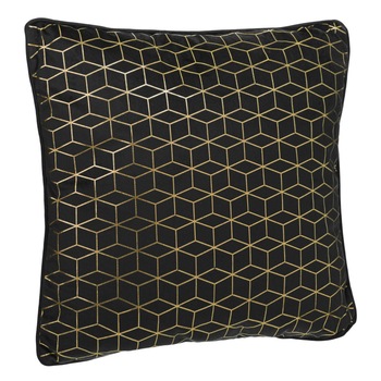 Perna decorativa, Zola, patrata, cu dungulite aurii, model cuburi, 45x45 cm, neagra Perna decorativa, Zola, patrata, cu dungulite aurii, model cuburi, 45x45 cm, neagra